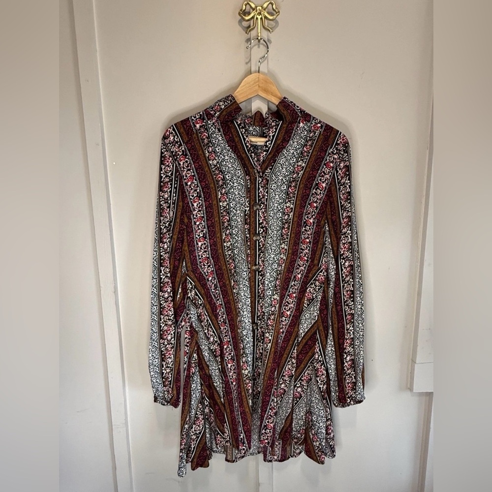 Natural Life Women’s Ansley Boho Tunic Dress Size M Button Up Front Long Sleeve